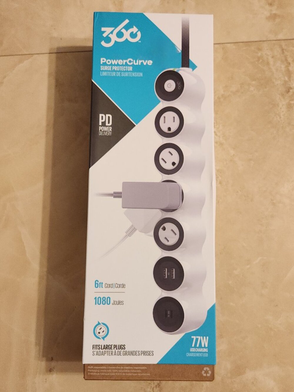 360 Electrical PowerCurve Power Strip 4 Rotating Outlets and USB-A Ports new